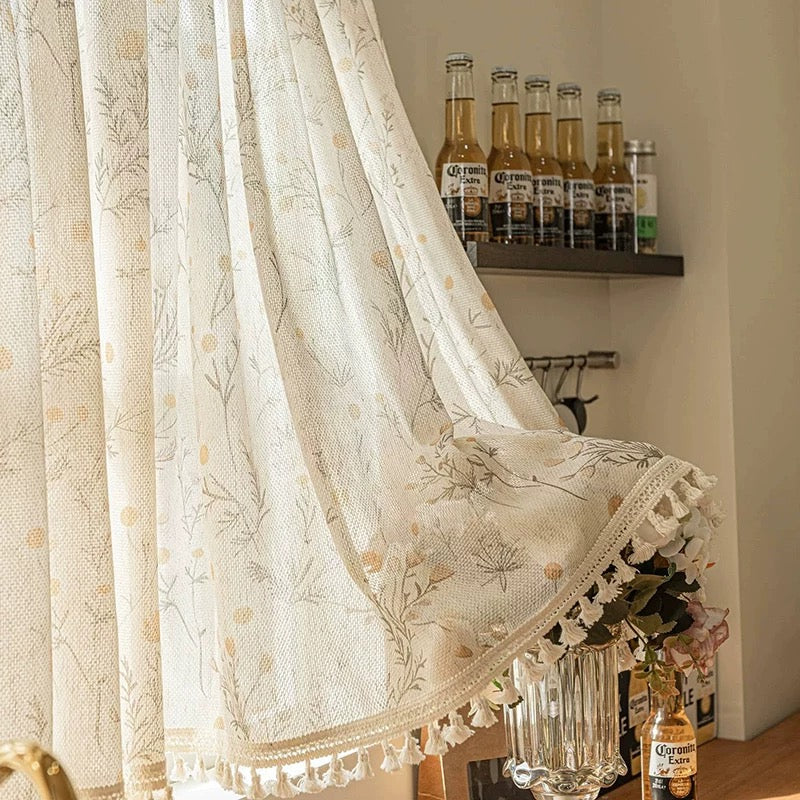 Split Pair 2 Panels 59" × 24" Free curtain rod included Premium Summer Semi-Privacy Sheer Curtains, Retro Lace Trim for Kitchen Window Over Sink,