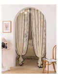 French Romantic Floral Lace Doorway Curtain - 20" W x 71" H Semi-Sheer Room Divider with Pom Pom Trim, Free Tension Rod Included